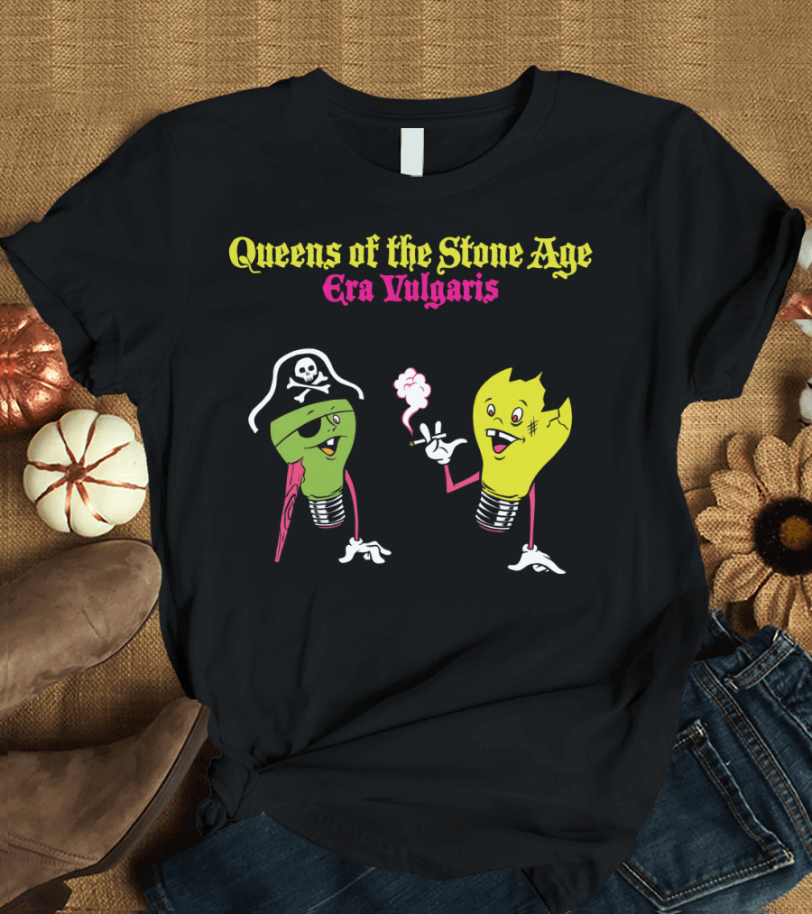 Queens of the Stone Age Era Vulgaris Smoking Light Bulb and Pirate Character T-Shirt