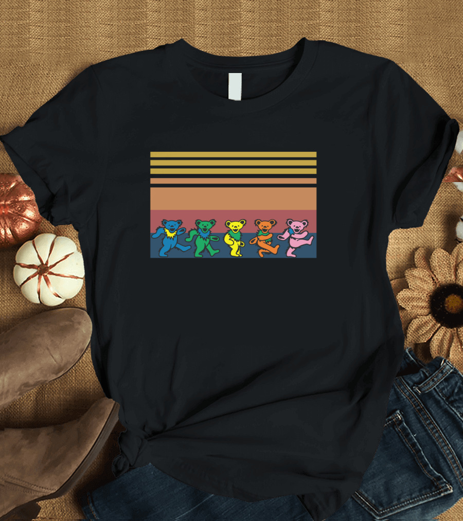 Grateful Dead Dancing Bears Colorful Stripes T-Shirt
