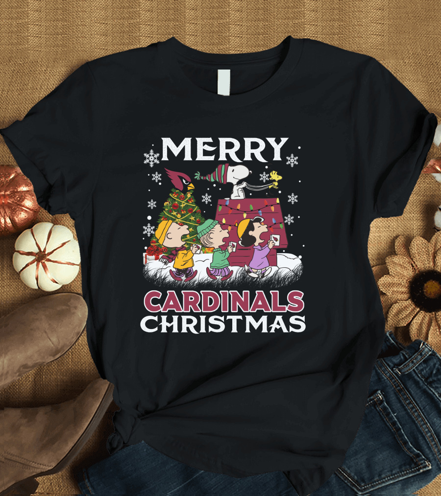Merry Cardinals Christmas Snoopy and Friends Peanuts Holiday T-Shirt