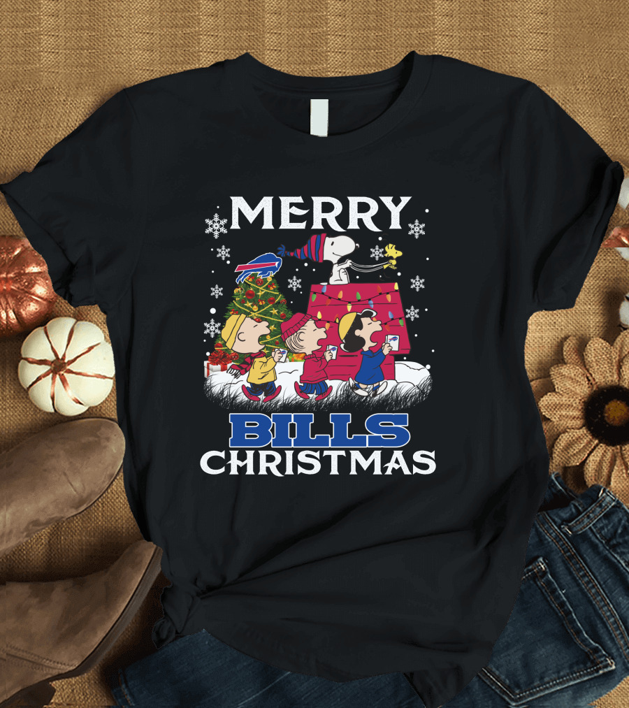 Buffalo Bills Snoopy Merry Christmas with Peanuts Characters and Festive Tree T-Shirt