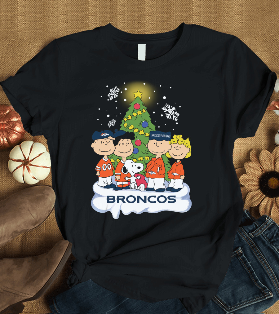 Broncos Christmas Snoopy and Peanuts Characters Holiday T-Shirt