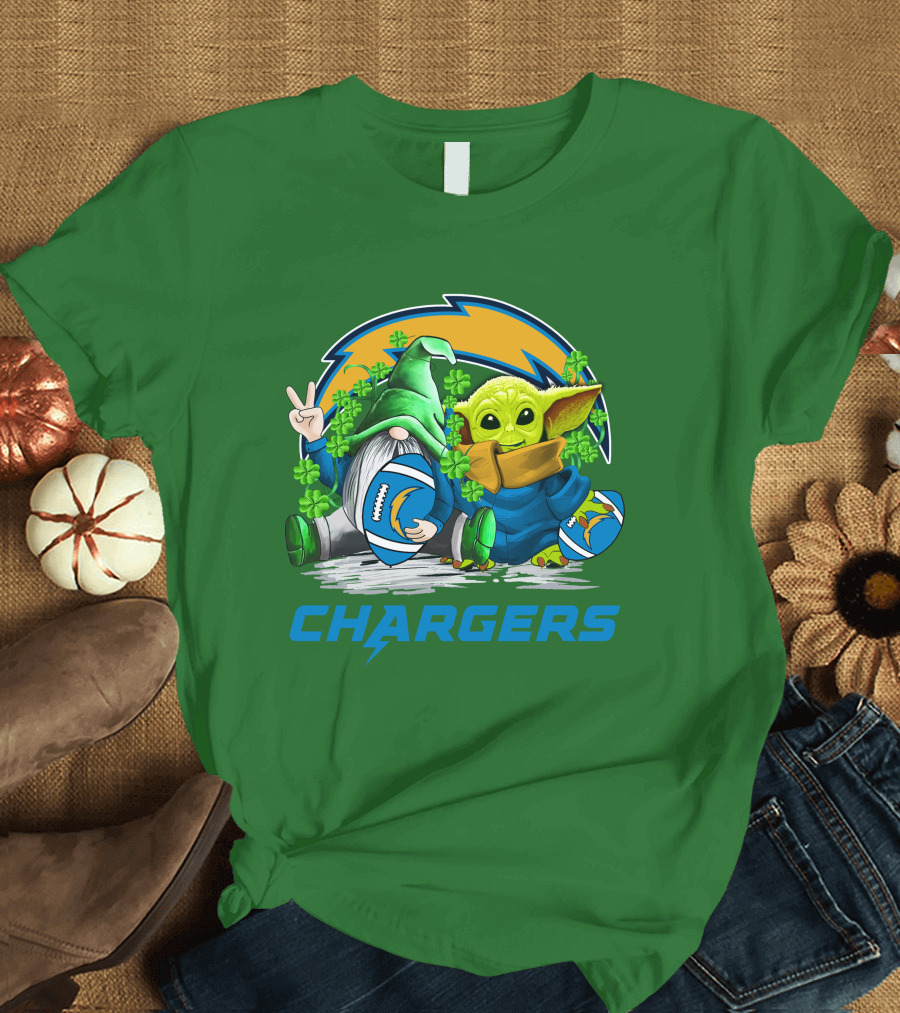 Los Angeles Chargers St. Patrick’s Day Football Gnome and Baby Alien T-Shirt