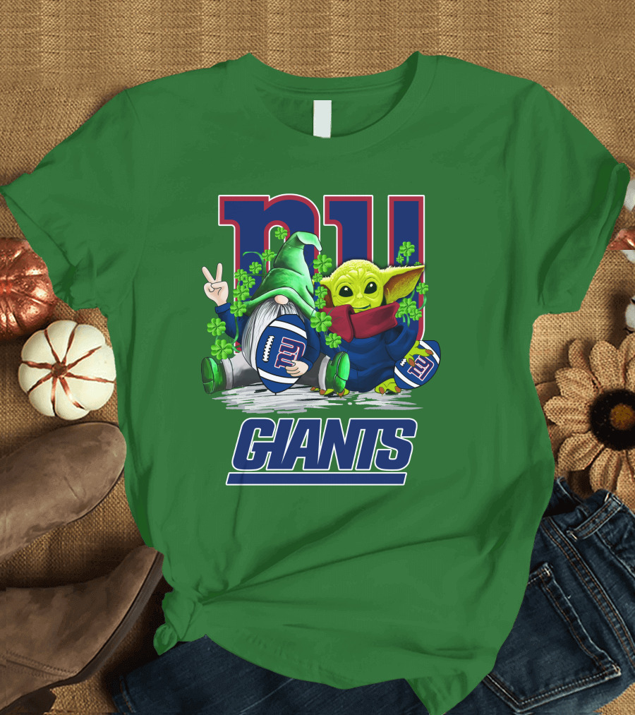 New York Giants Football St. Patrick's Day Gnome and Yoda T-Shirt