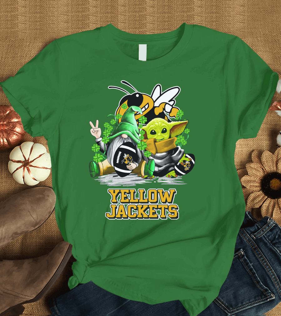 Georgia Tech Yellow Jackets St. Patrick’s Day Football Gnome and Green Baby Character T-Shirt