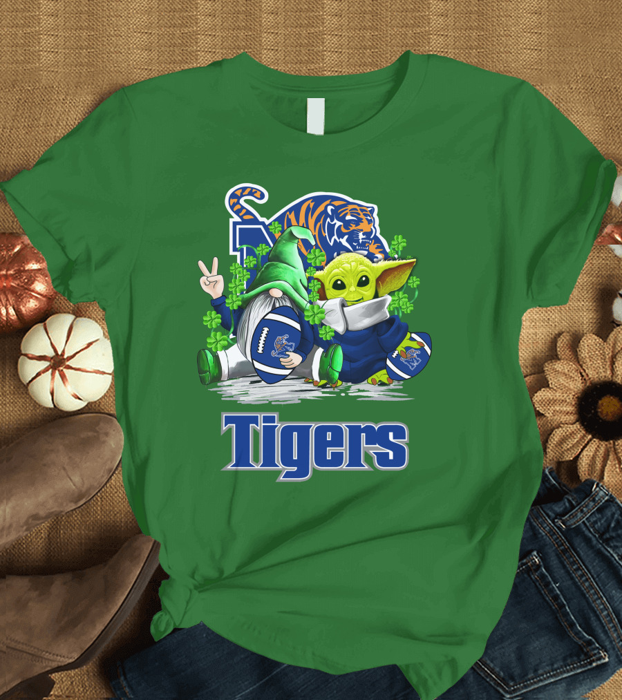 Memphis Tigers Football St. Patrick's Day Gnome and Child Icons T-Shirt