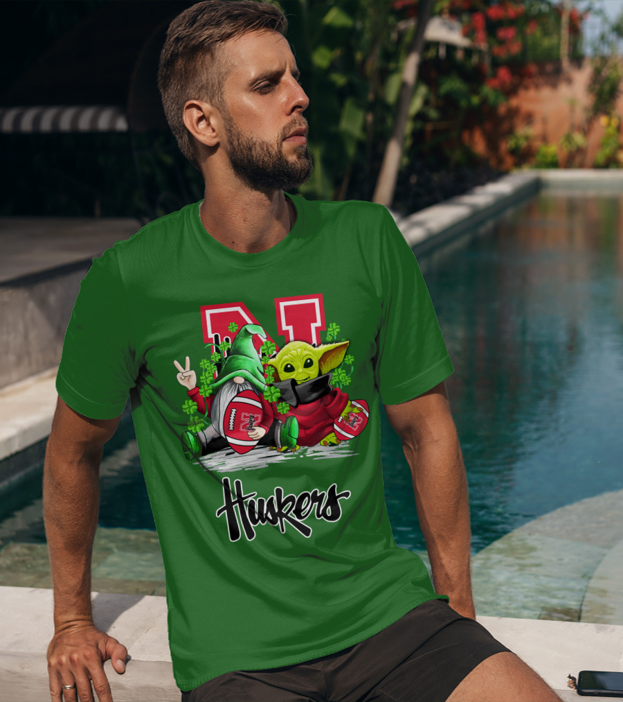 Huskers Nebraska Cornhuskers Football Saint Patrick's Day Green Character Football Image T-Shirt