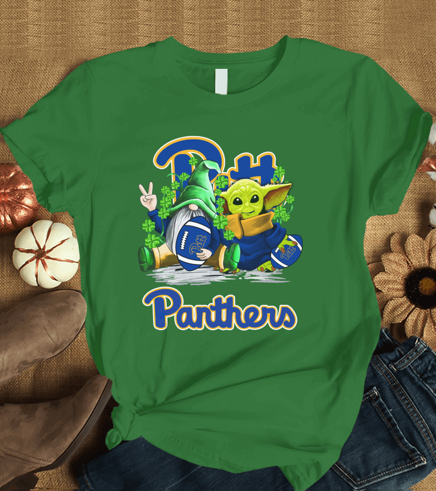 Pitt Panthers St. Patrick’s Day Football Gnome and Baby Yoda with Shamrocks T-Shirt