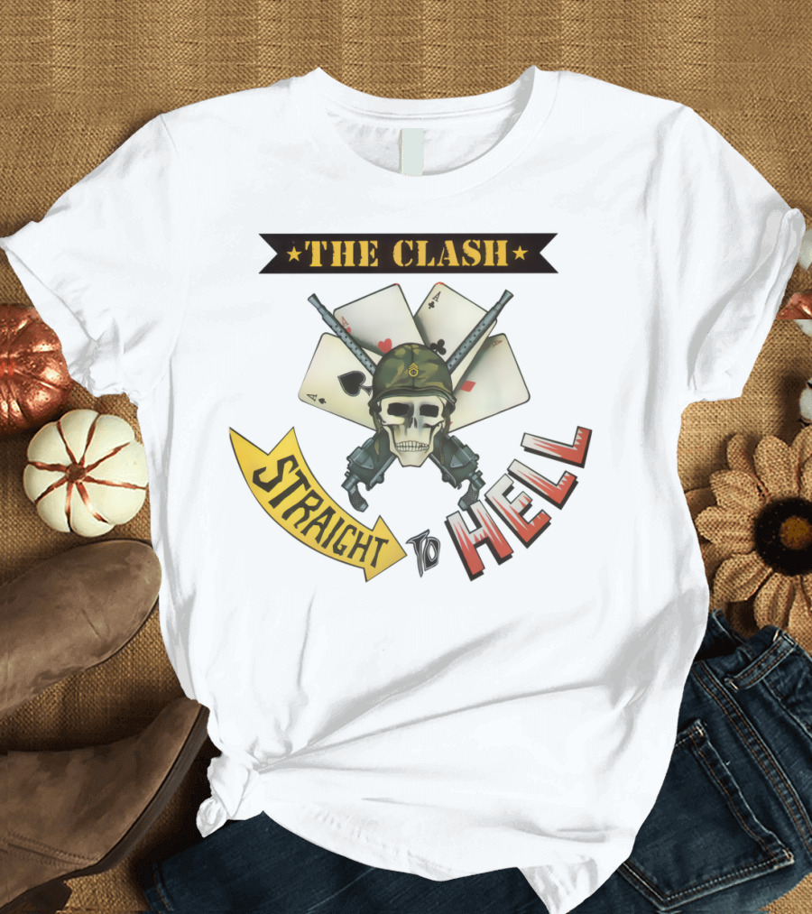 The Clash Straight To Hell Skull Soldier with Cards and Guns T-Shirt