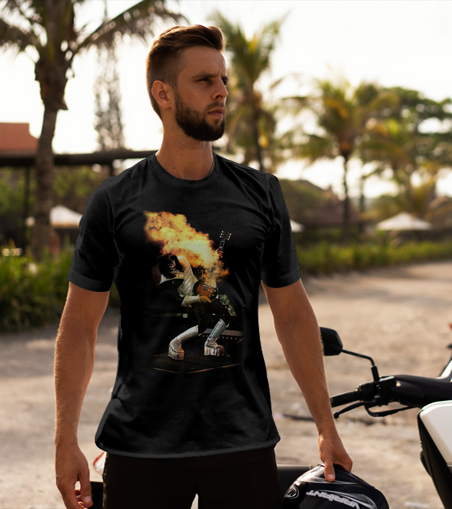 AF Live2 Spaceman Rock Guitar Flames T-Shirt