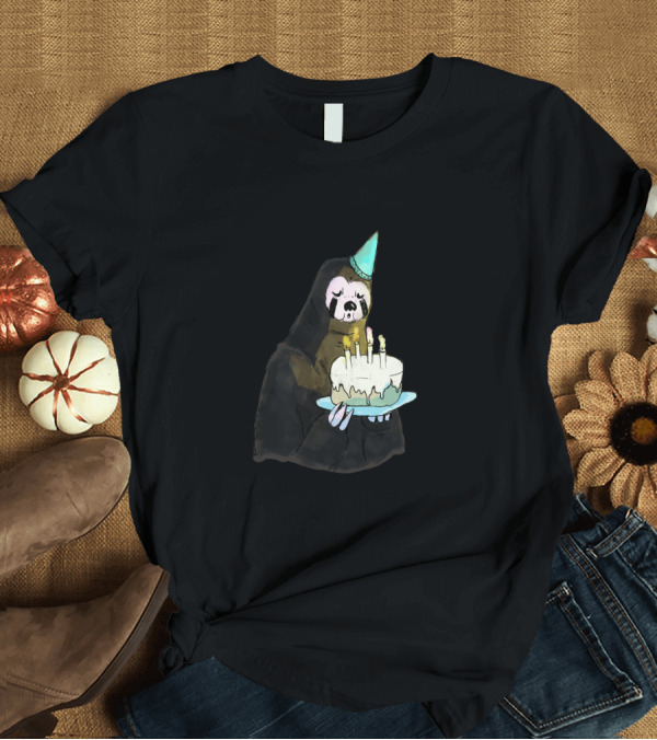 T-Shirt: Sloth with Party Hat Holding Birthday Cake T-Shirt Sloth with Party Hat Holding Birthday Cake T-Shirt