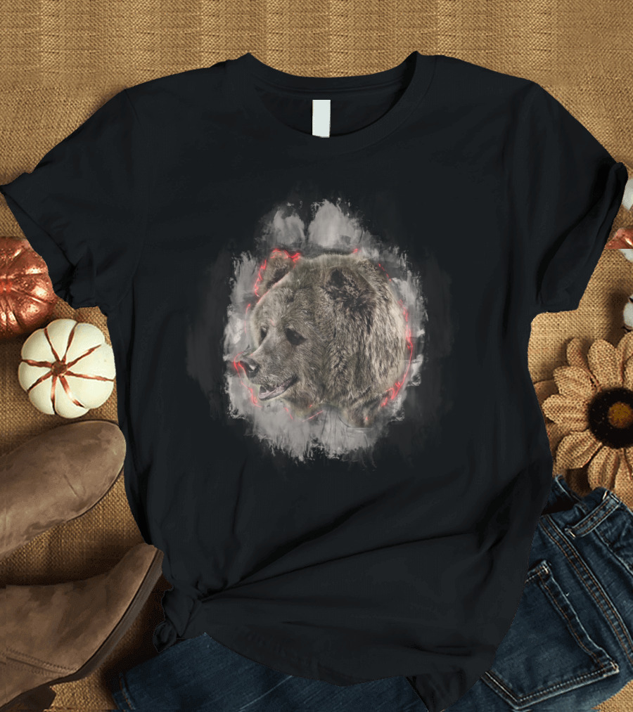 BEAR POWER Ferocious Grizzly Portrait with Fiery Glow T-Shirt