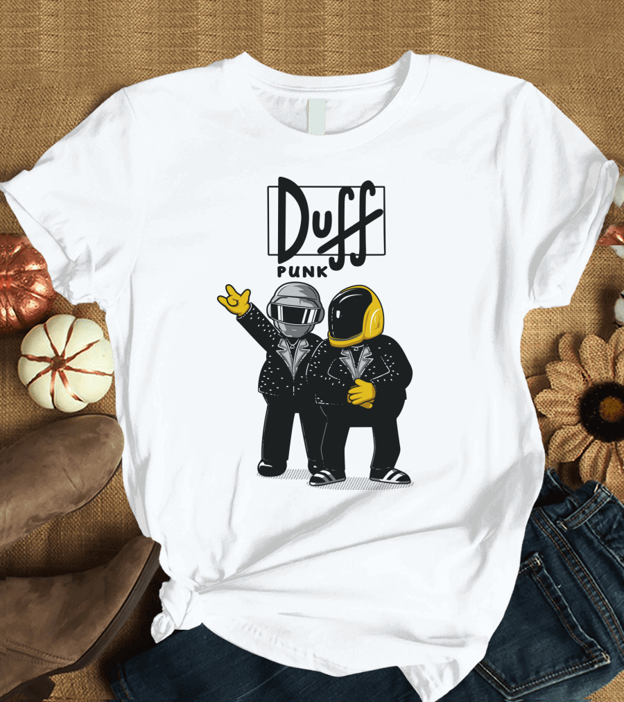 Duff Punk Daft Punk Crossover Parody with Yellow Helmets and Jackets T-Shirt