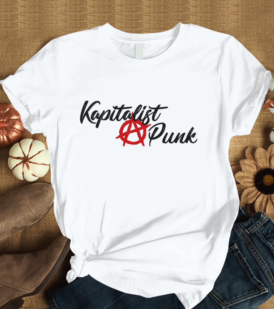 Kapitalist Punk Red Anarchy Symbol Text T-Shirt