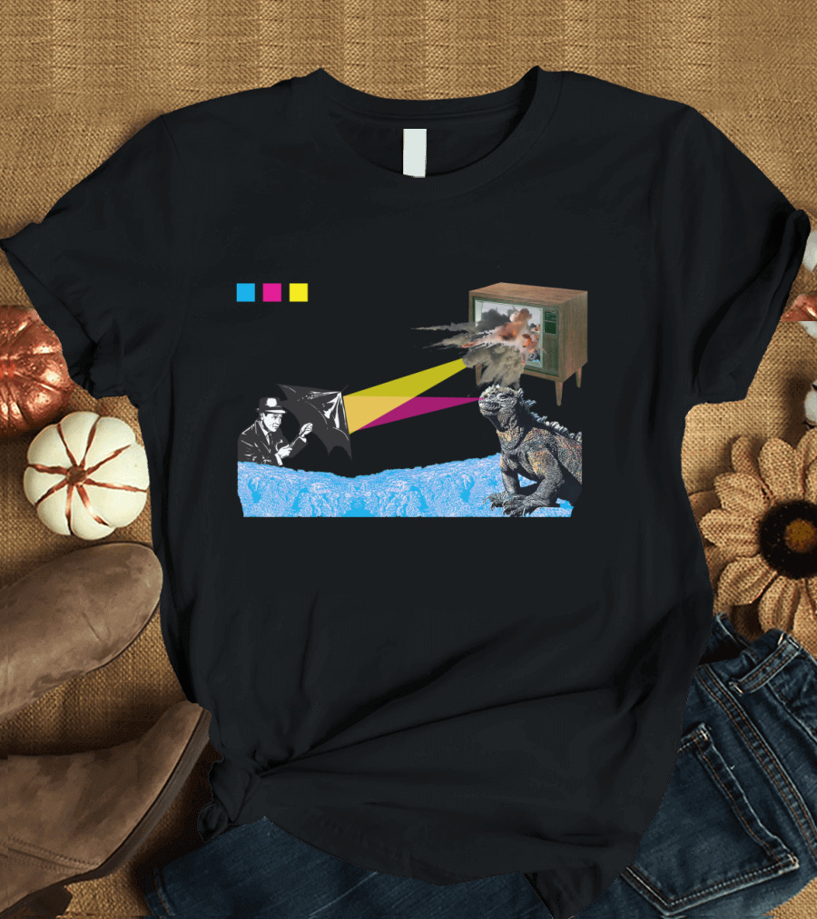 Punk Zillatra TV and Monster Laser Iconic CMYK Rainbow Burst Retro Mashup T-Shirt