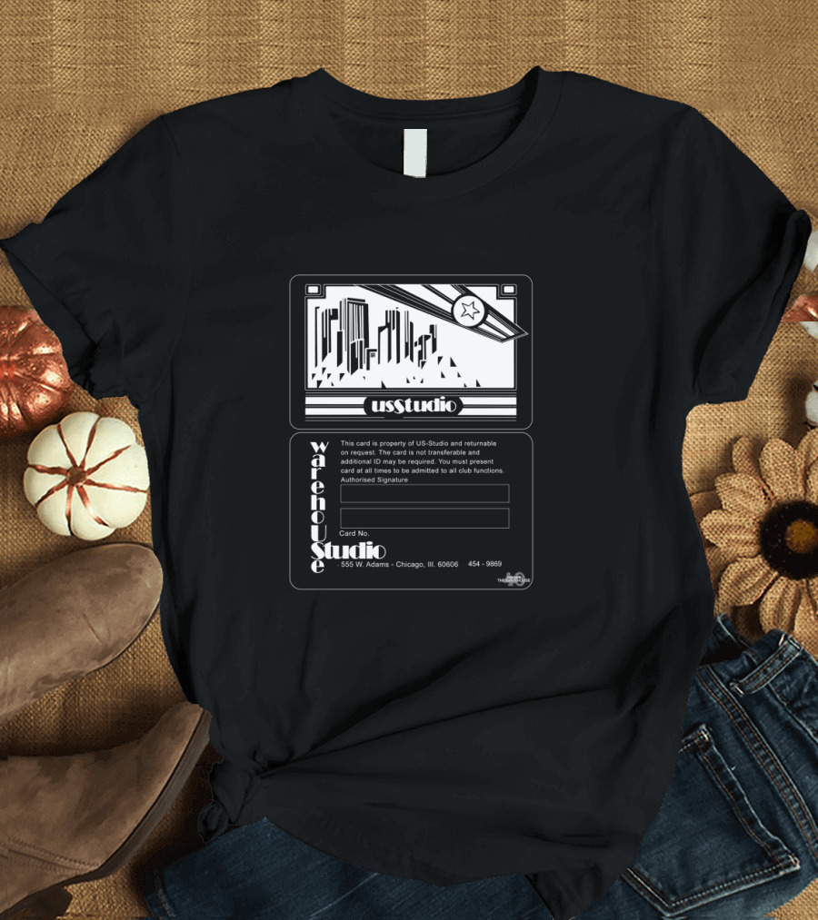US Studio Warehouse Membership Card Chicago Skyline T-Shirt