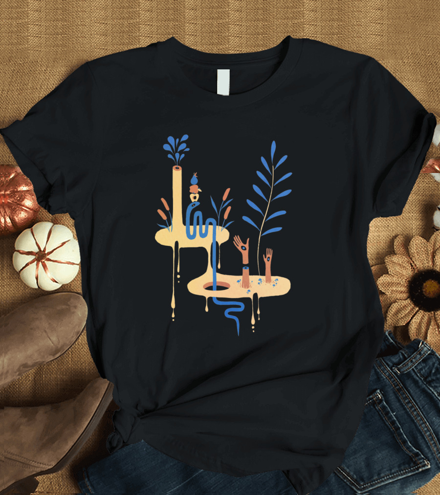Little Worlds Surreal Nature with Plants and Abstract Hands T-Shirt