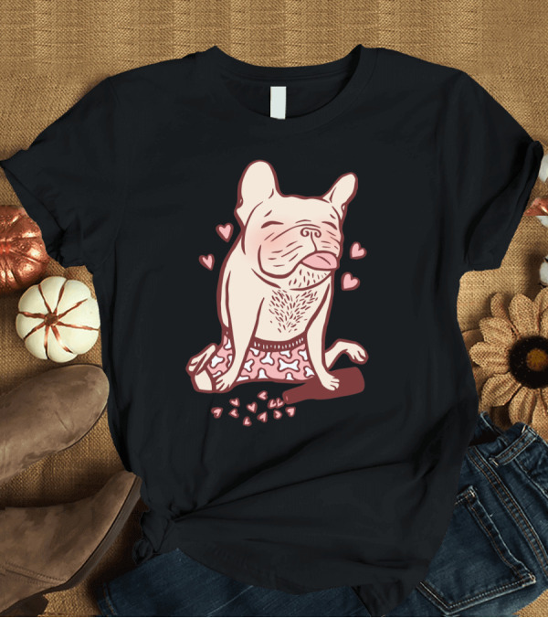 T-Shirt: Frenchie Surrounded by Hearts with Bottle and Bone Pajamas in Love T-Shirt Frenchie Surrounded by Hearts with Bottle and Bone Pajamas in Love T-Shirt