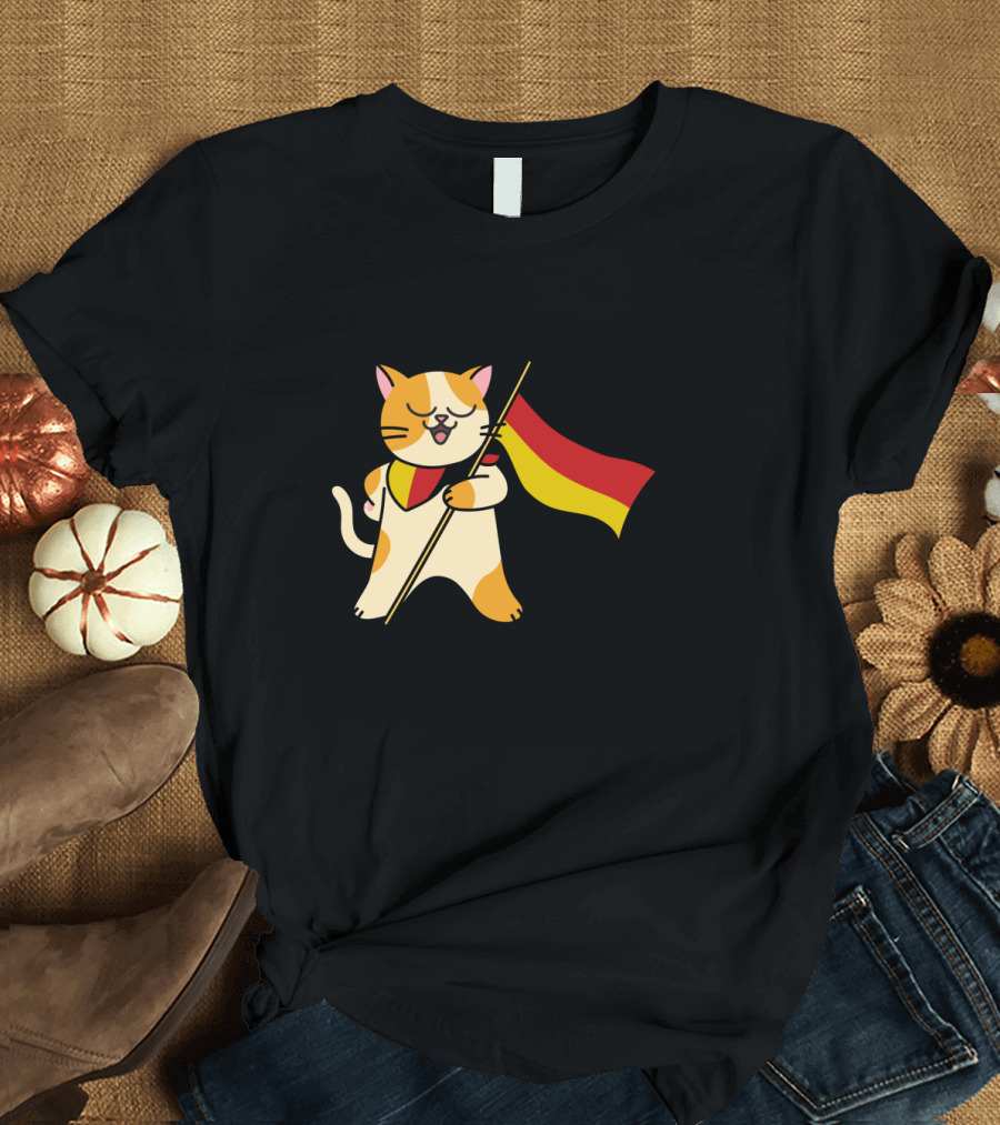 Deutschland Cat Holding German Flag T-Shirt