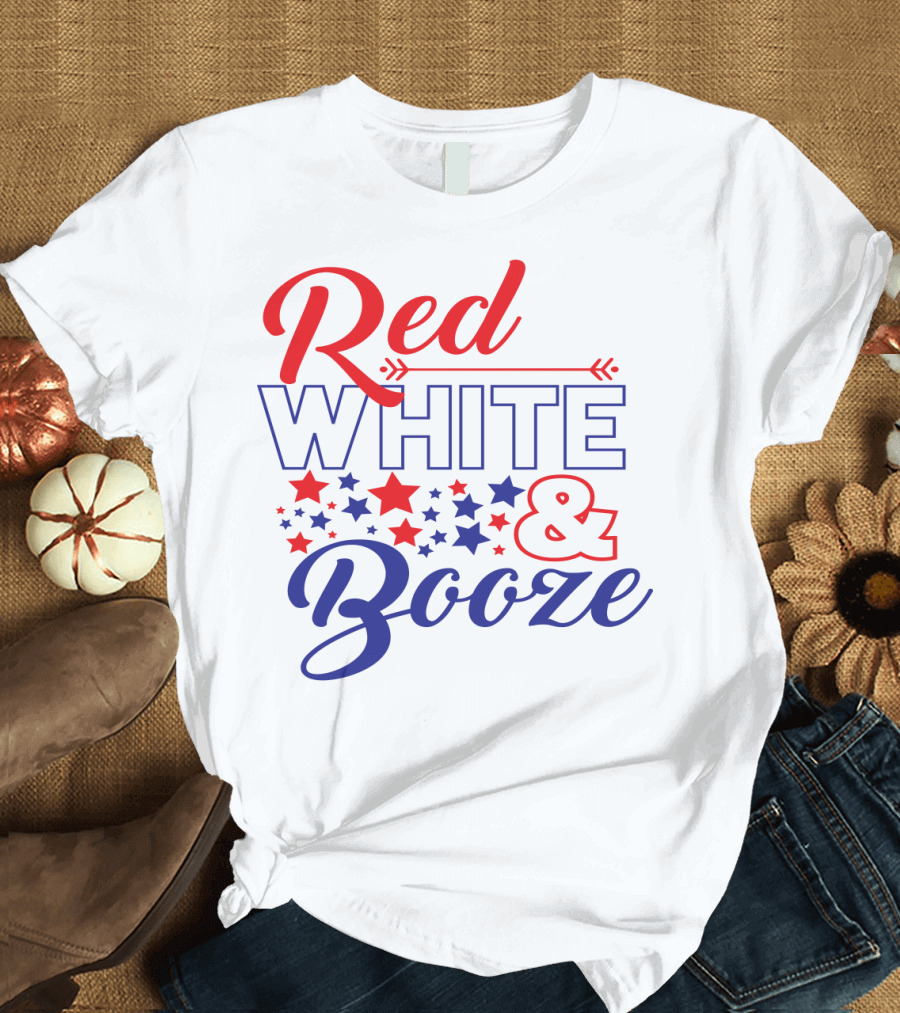 Red White and Booze with Stars T-Shirt