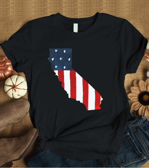 T-Shirt: California State Shape USA Flag Stars Stripes Red White Blue T-Shirt California State Shape USA Flag Stars Stripes Red White Blue T-Shirt