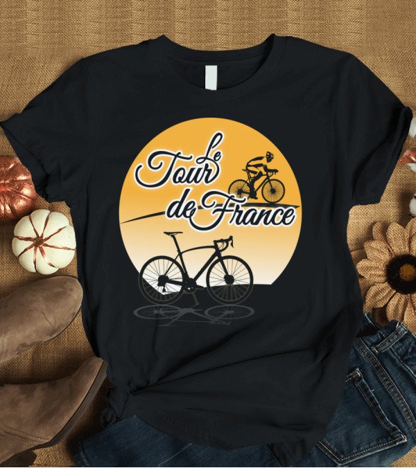 T-Shirt: Le Tour de France Bicycle Silhouette on Orange Circle Background T-Shirt Le Tour de France Bicycle Silhouette on Orange Circle Background T-Shirt
