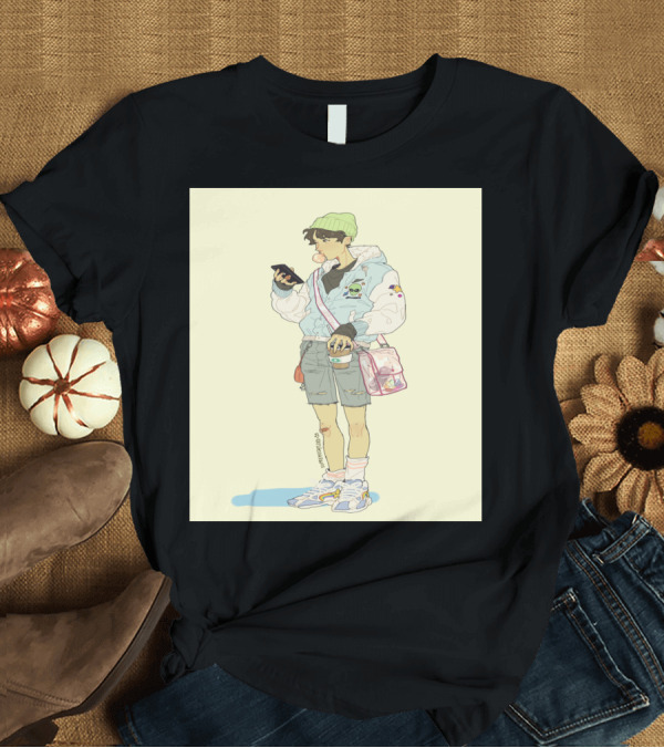 T-Shirt: Hobi Bobi Vintage Style Outfit with Beanie and Smartphone T-Shirt Hobi Bobi Vintage Style Outfit with Beanie and Smartphone T-Shirt