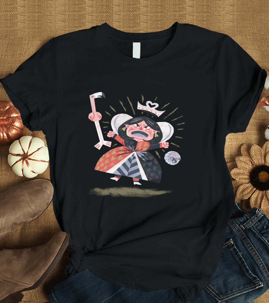 Queen of Hearts Croquet Flamingo Retro Style Alice in Wonderland T-Shirt