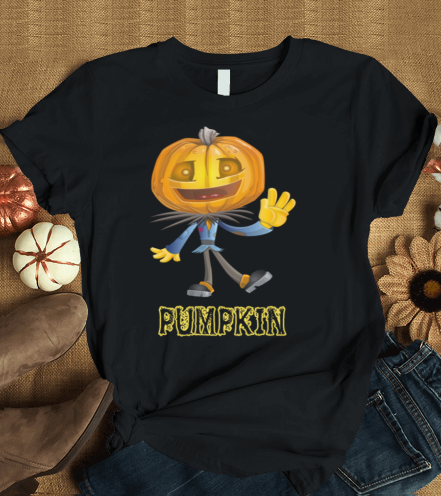 Pumpkin Head Character Waving for Halloween T-Shirt