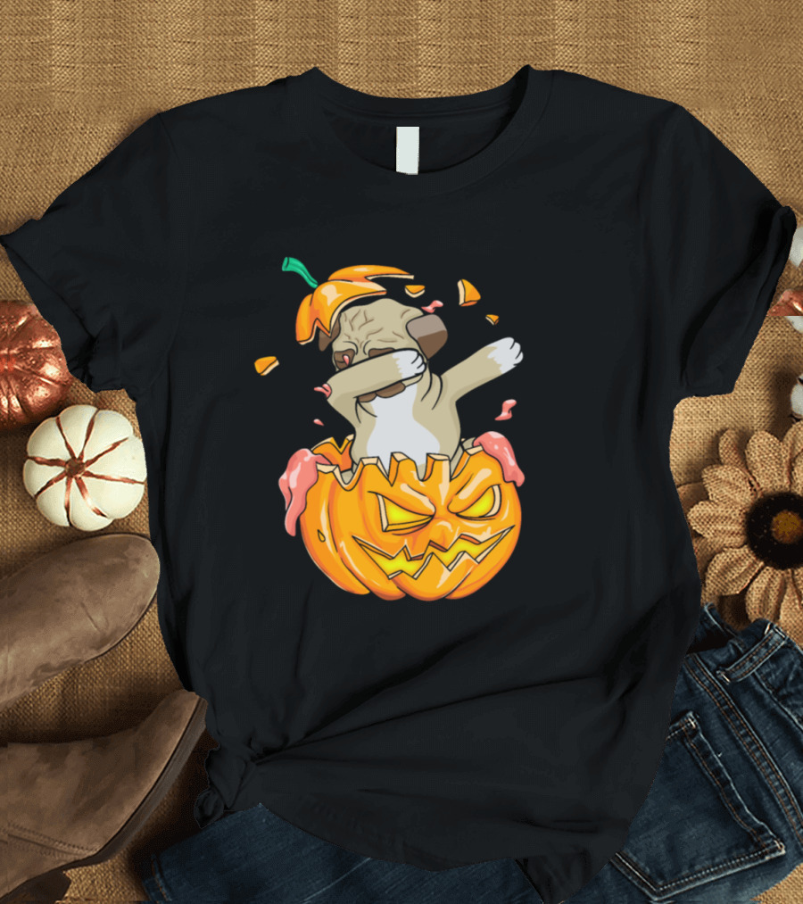 Pug Dabbing Pumpkin Halloween Dab Dance T-Shirt