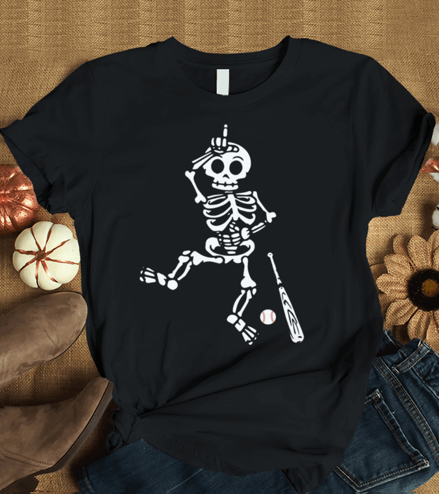 Baseball Halloween Skeleton Batter with Bat and Ball T-Shirt