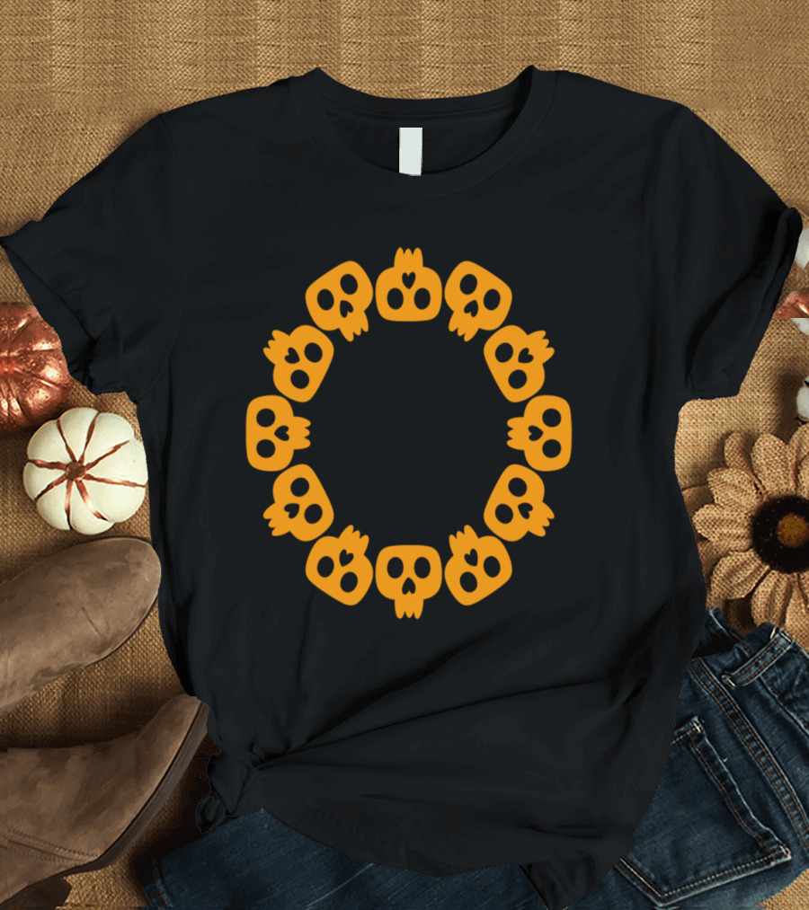 Skeletons Monogram Frame Circle with Orange Skull T-Shirt