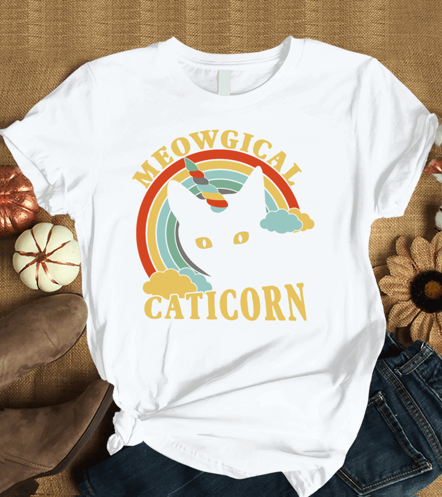 Meowgical Caticorn Rainbow Unicorn Cat T-Shirt