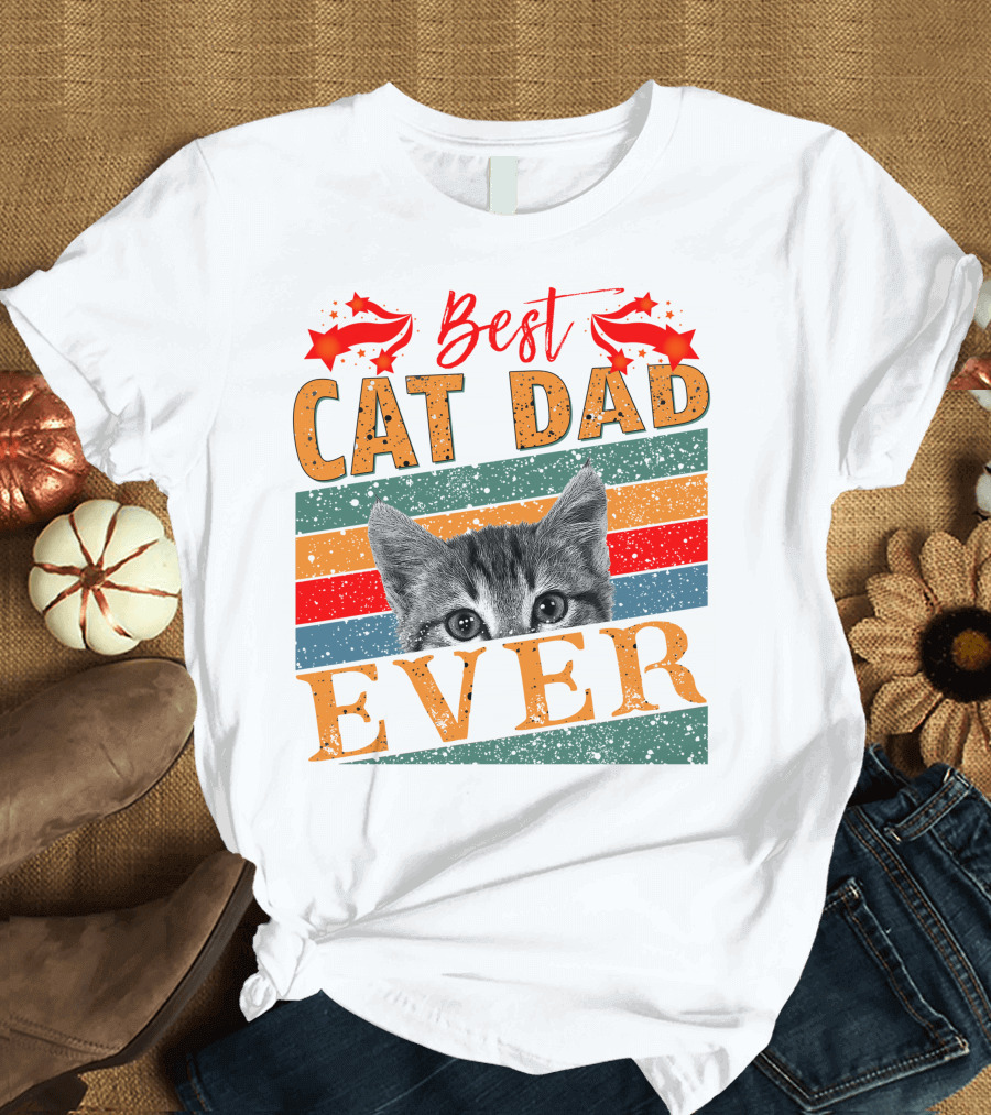 Best Cat Dad Ever Retro Stripes and Stars Kitten T-Shirt