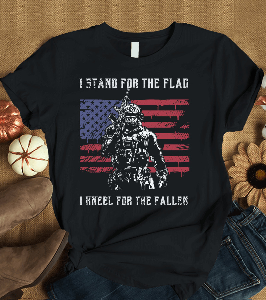 I Stand For The Flag Kneel For The Fallen American Flag Soldier Memorial Day T-Shirt