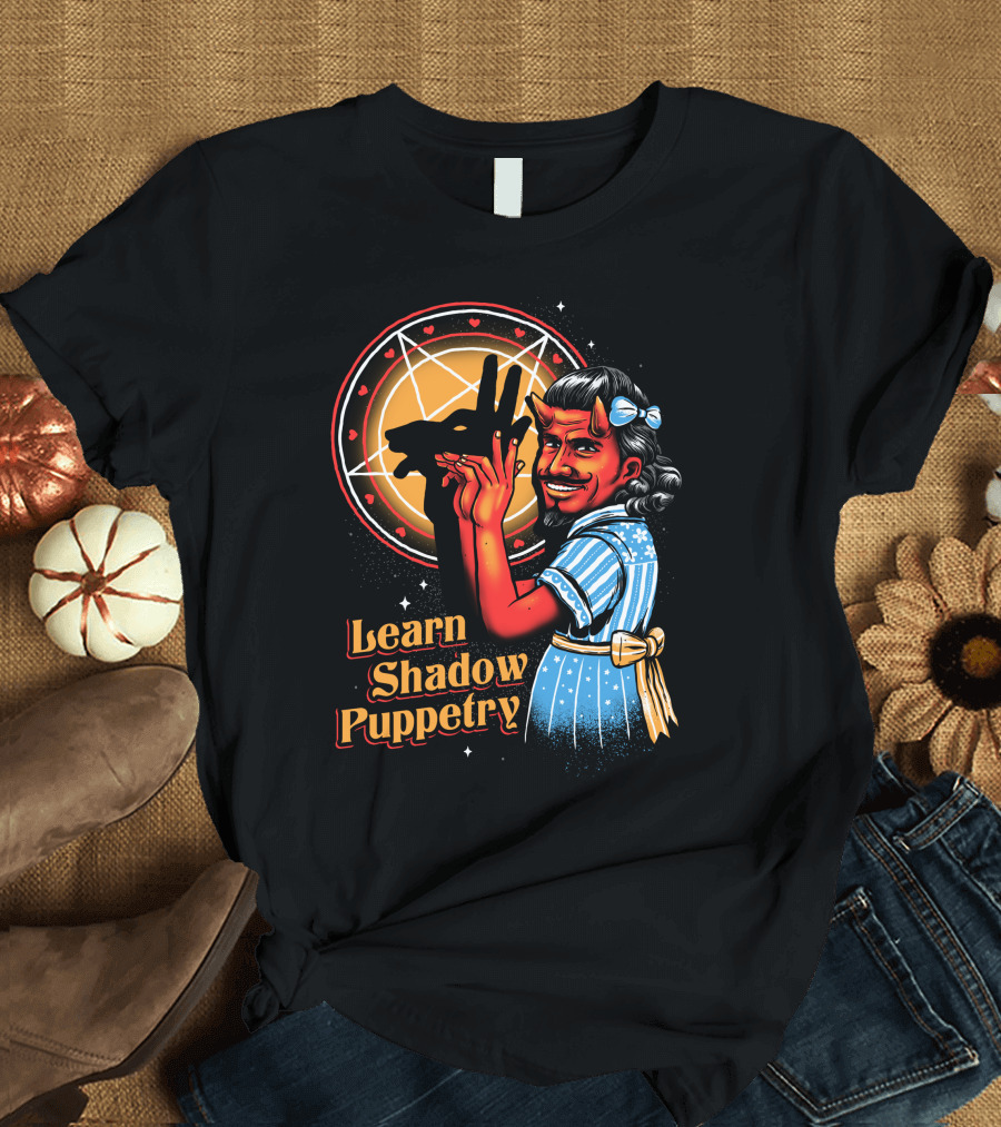Learn Shadow Puppetry Demonic Child Pentagram Background T-Shirt