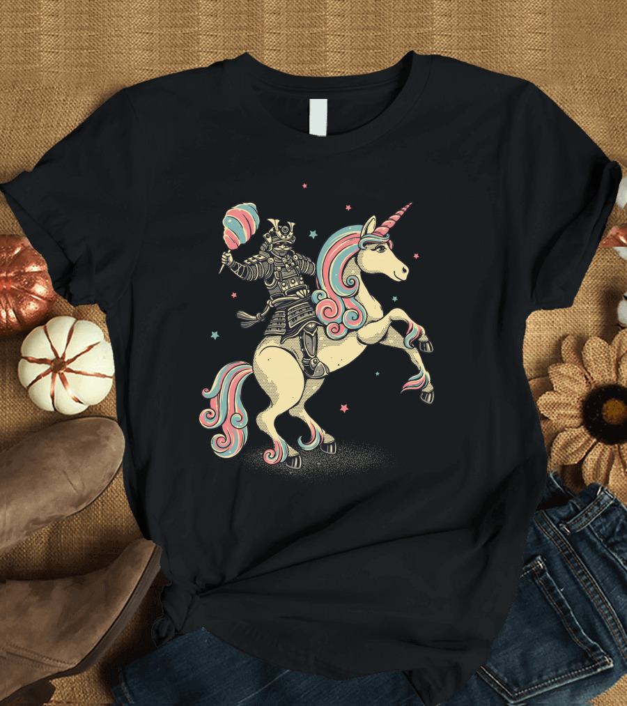 Cotton Candy Samurai Riding Unicorn T-Shirt