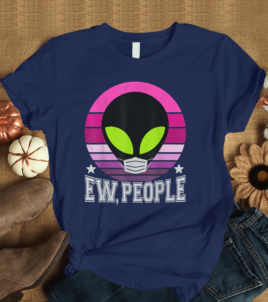 Ew People Alien Mask Retro Magenta Sunset T-Shirt
