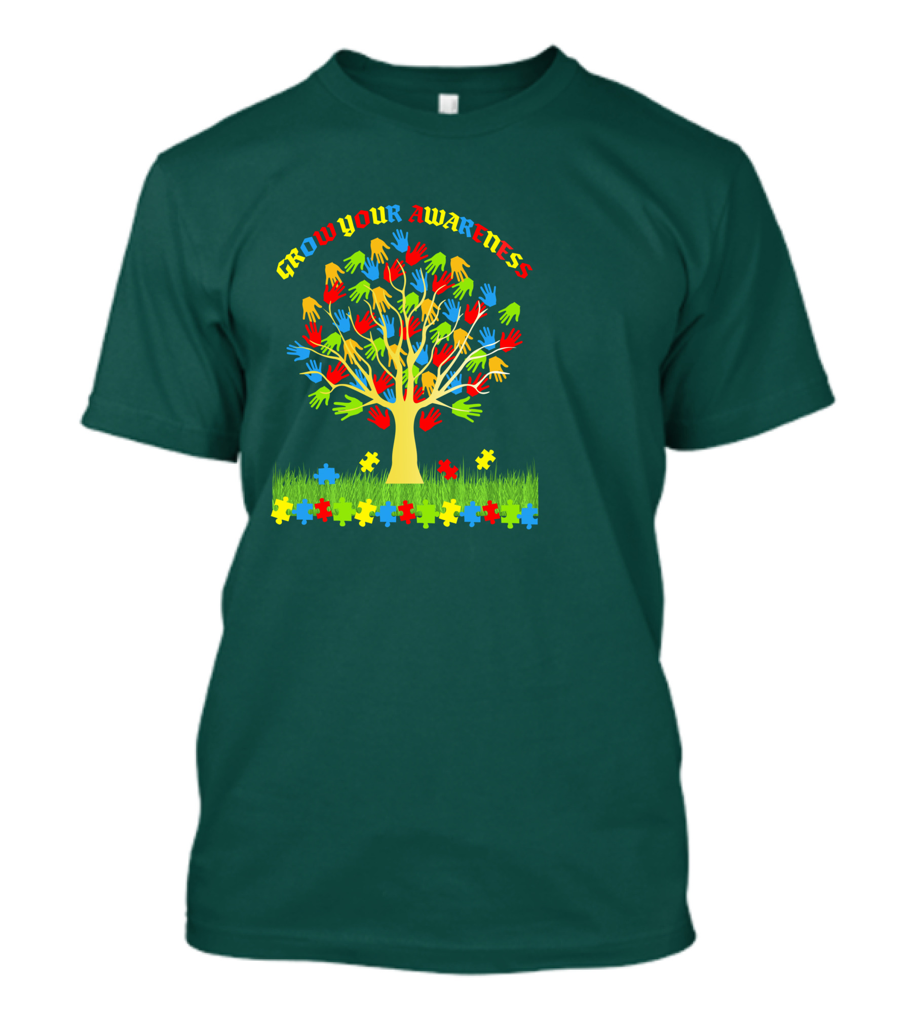 Grow Your Awareness Tree Of Colored Hands And Puzzle Pieces T-Shirt