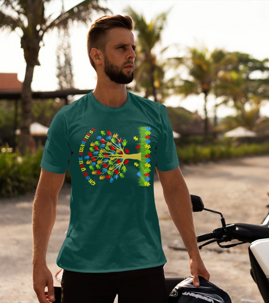 Grow Your Awareness Tree Of Colored Hands And Puzzle Pieces T-Shirt