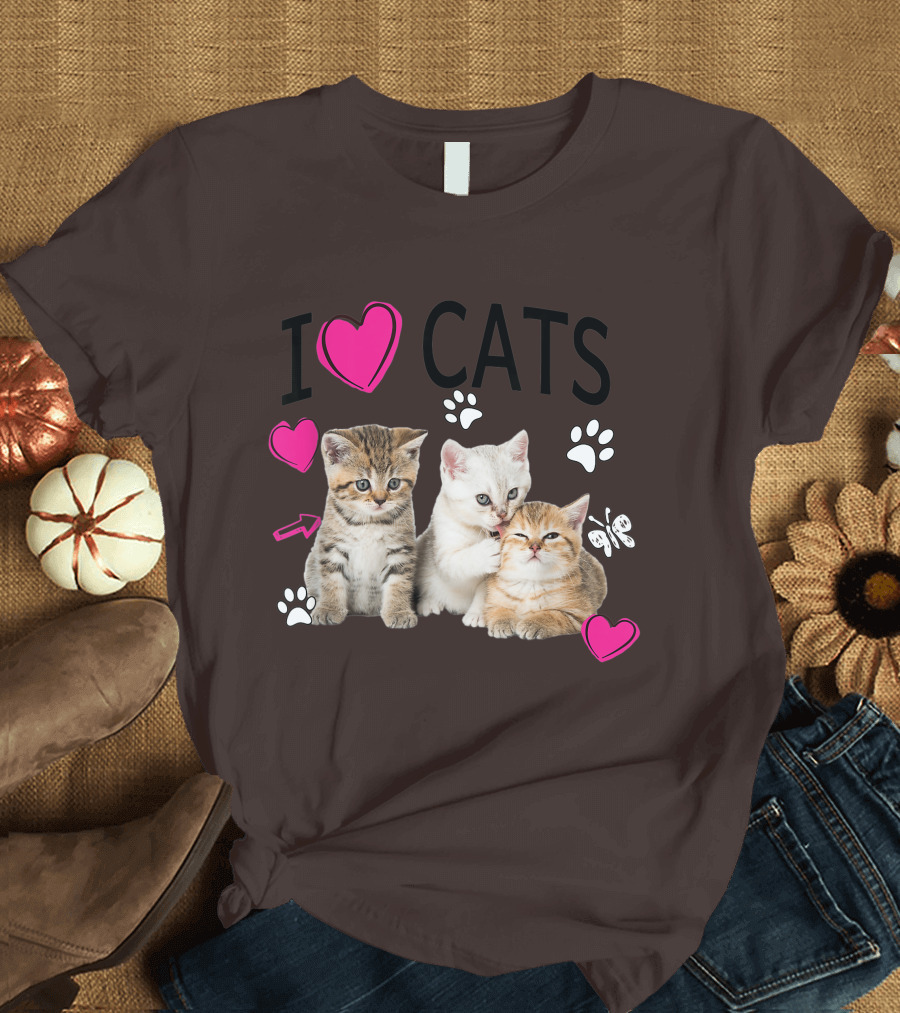 I Heart Cats with Kittens and Pink Hearts T-Shirt