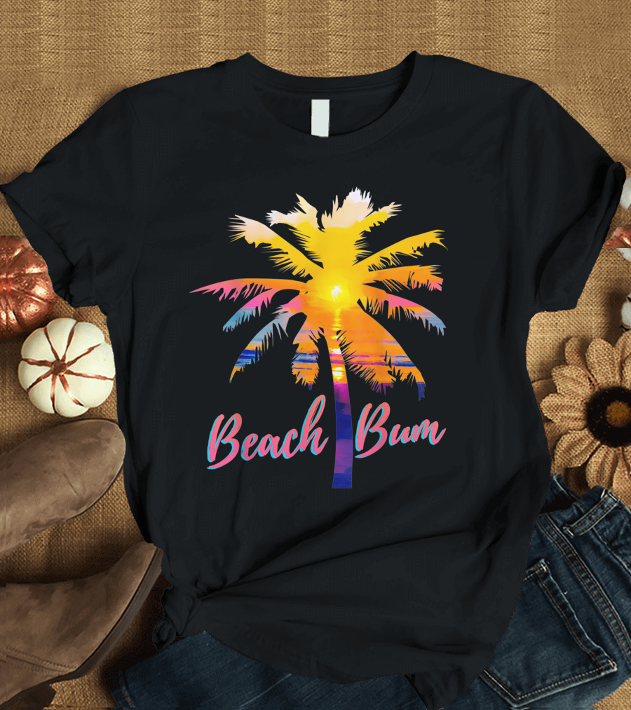 Beach Bum Tropical Sunrise Palm Tree Sunset Reflection T-Shirt