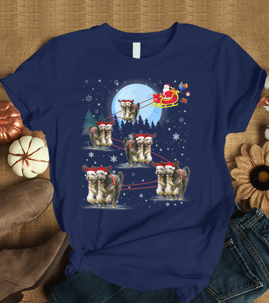 Funny Reindeer Santa with Dogs Pulling Sleigh by Moonlight T-Shirt