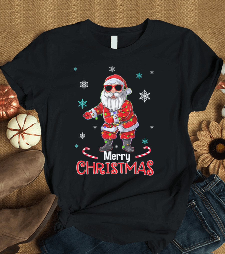 Merry Christmas Funny Santa Flossing Xmas with Snowflakes T-Shirt