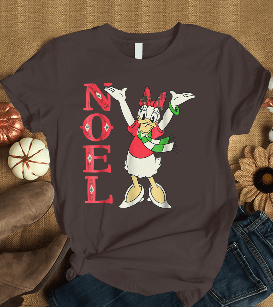 Disney Noel Holiday Vintage Daisy Duck Bow Scarf T-Shirt