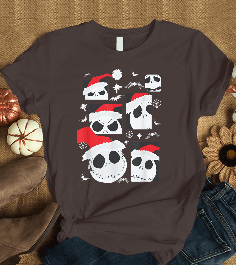 Nightmare Before Christmas Jack Skellington Faces Santa Hat Disney T-Shirt