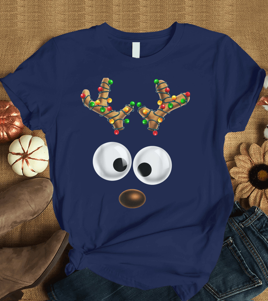 Colorful Lights Reindeer Face Christmas Matching Family T-Shirt