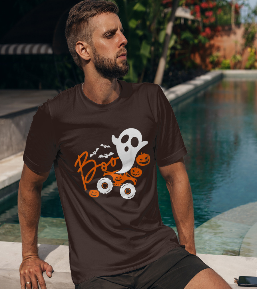 Boo Ghost Monster Truck Halloween Pumpkin Bats T-Shirt