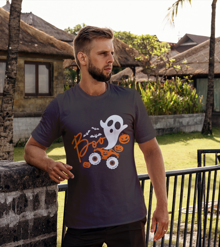 Boo Ghost Monster Truck Halloween Pumpkin Bats T-Shirt