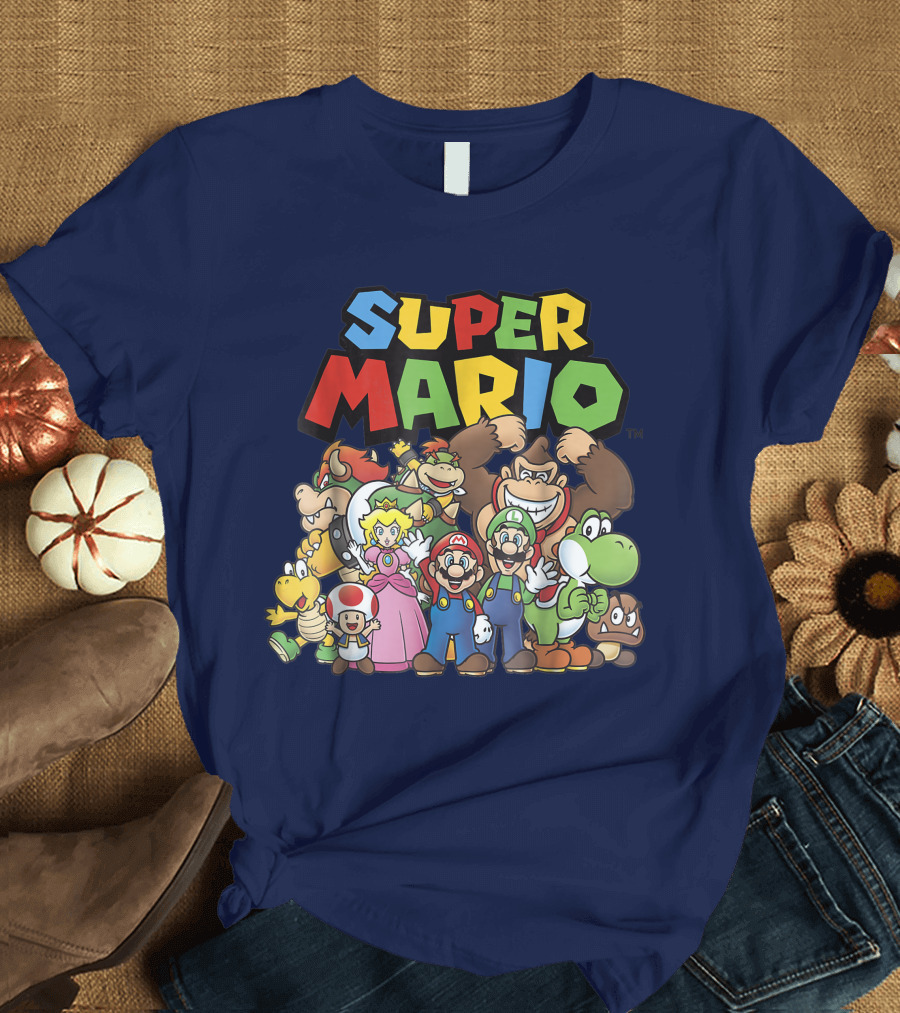 Super Mario Funny Full Cast Group Characters Bowser Donkey Kong Yoshi Luigi Princess Peach Toad T-Shirt