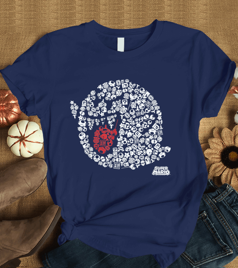 Super Mario Boo Icon With Game Elements T-Shirt